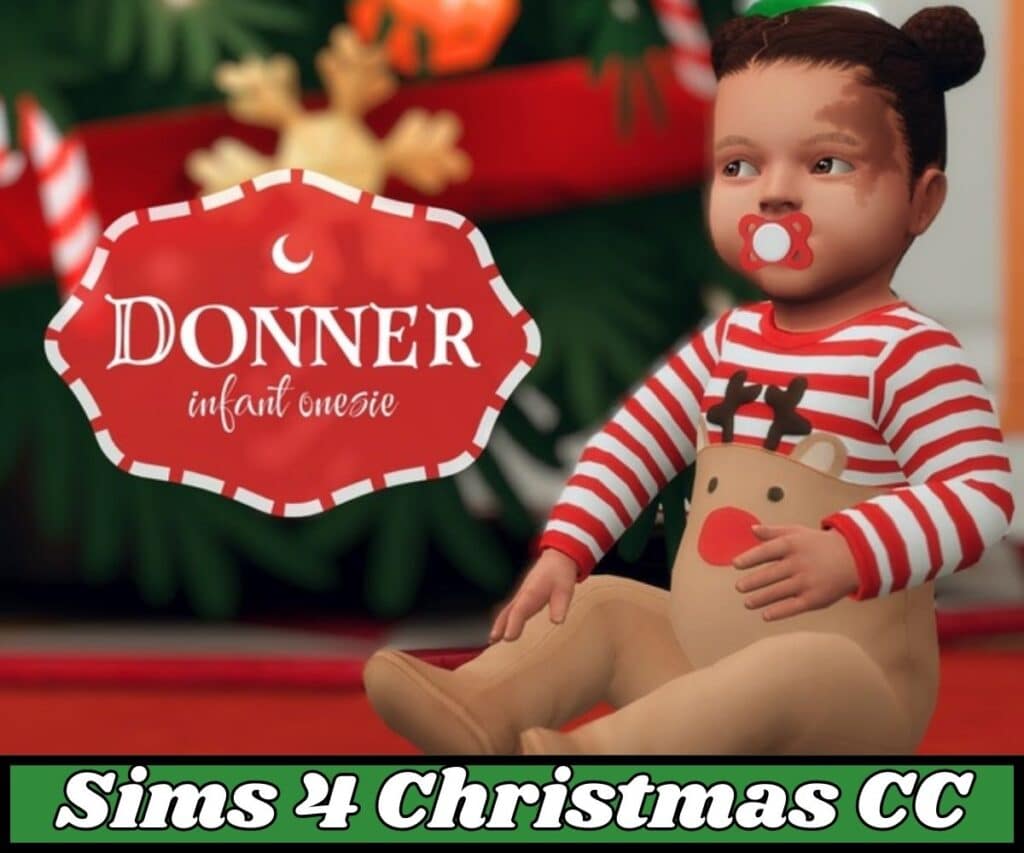 infant sim wearing reindeer onesie