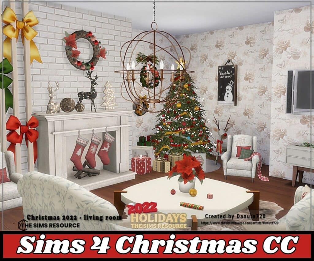 Sims 4 Christmas cc living room decorations