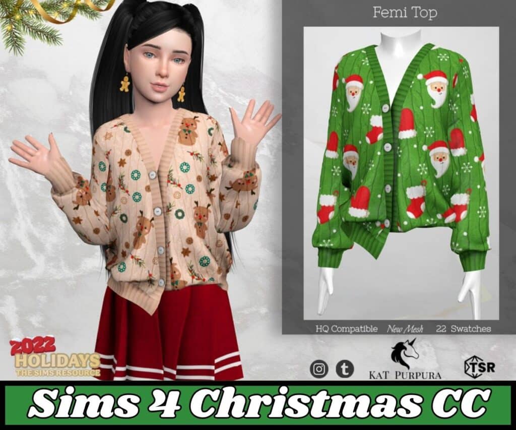 Sims 4 Cozy holiday sweater with reindeer and santa claus