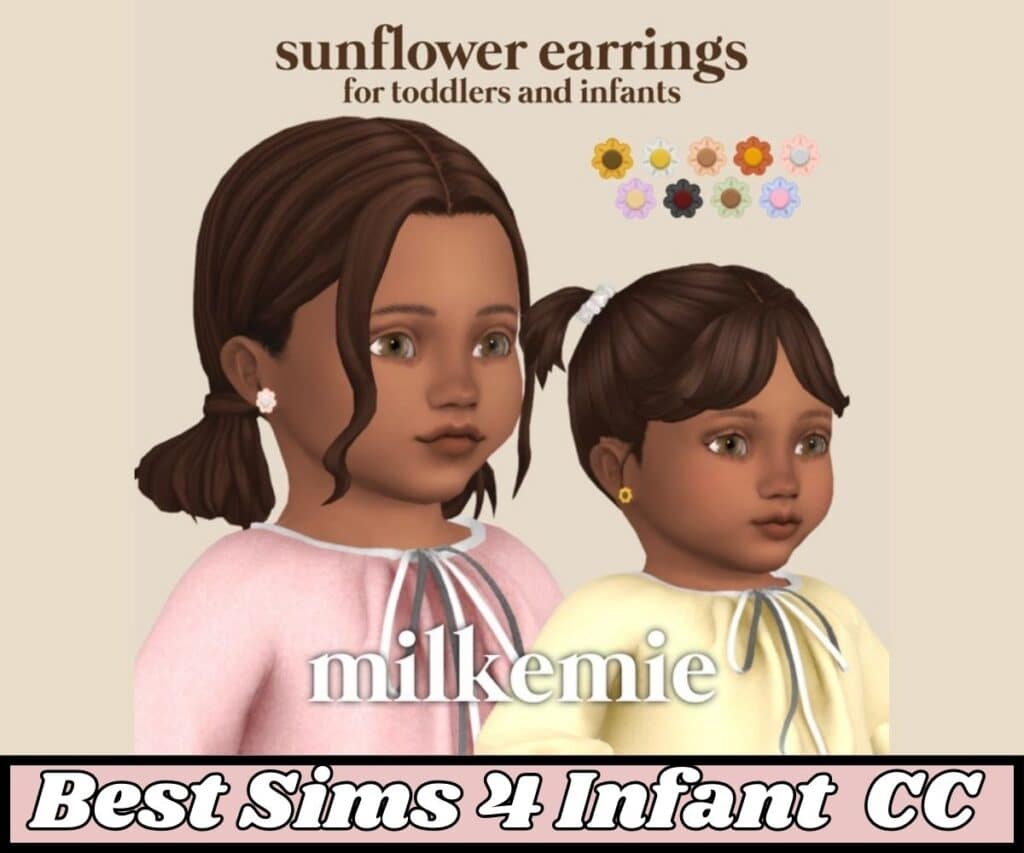 toddler sim and infant sim with matching sunflower earrings cc