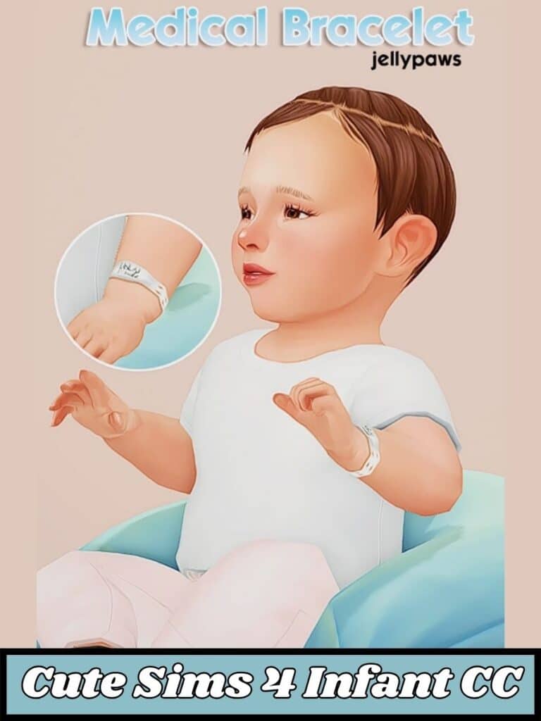 Sims infant with medical bracelet cc