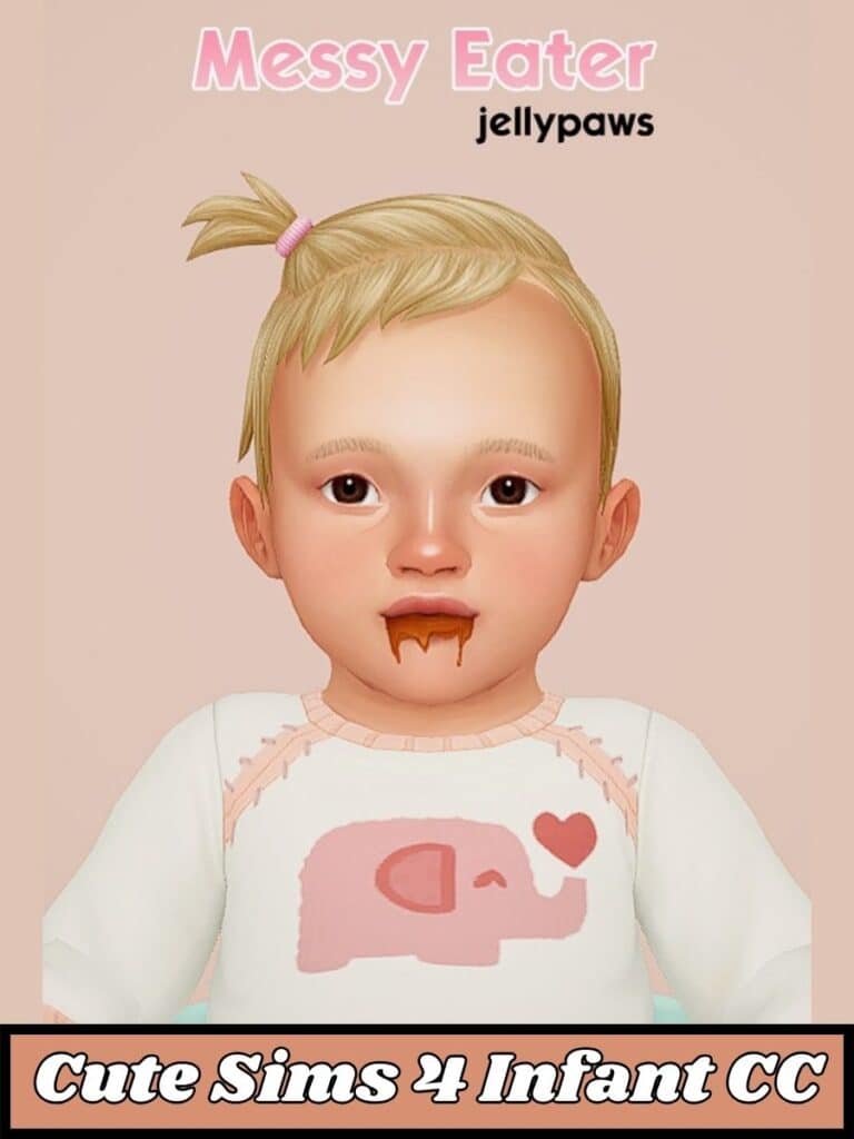 messy sims infant with food on face