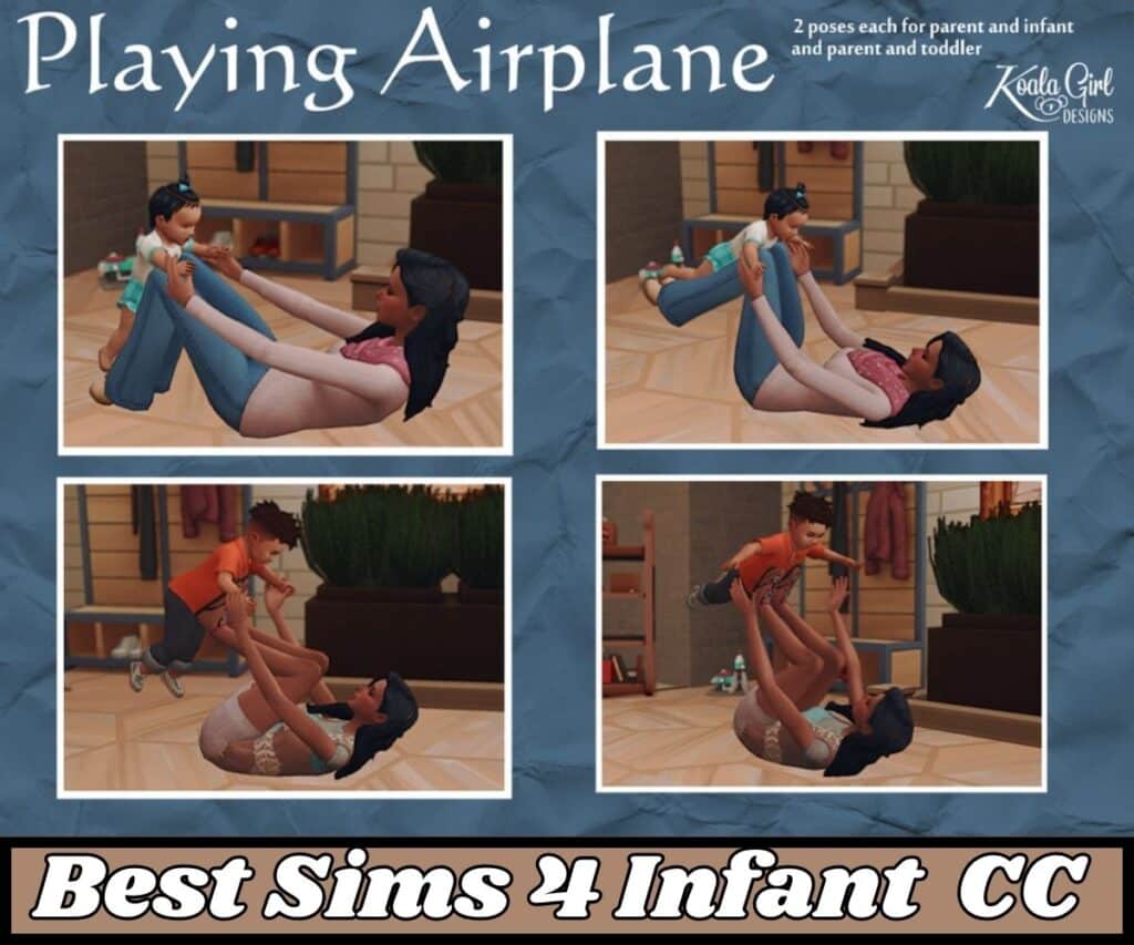 airplane poses with sim mom and sims infant