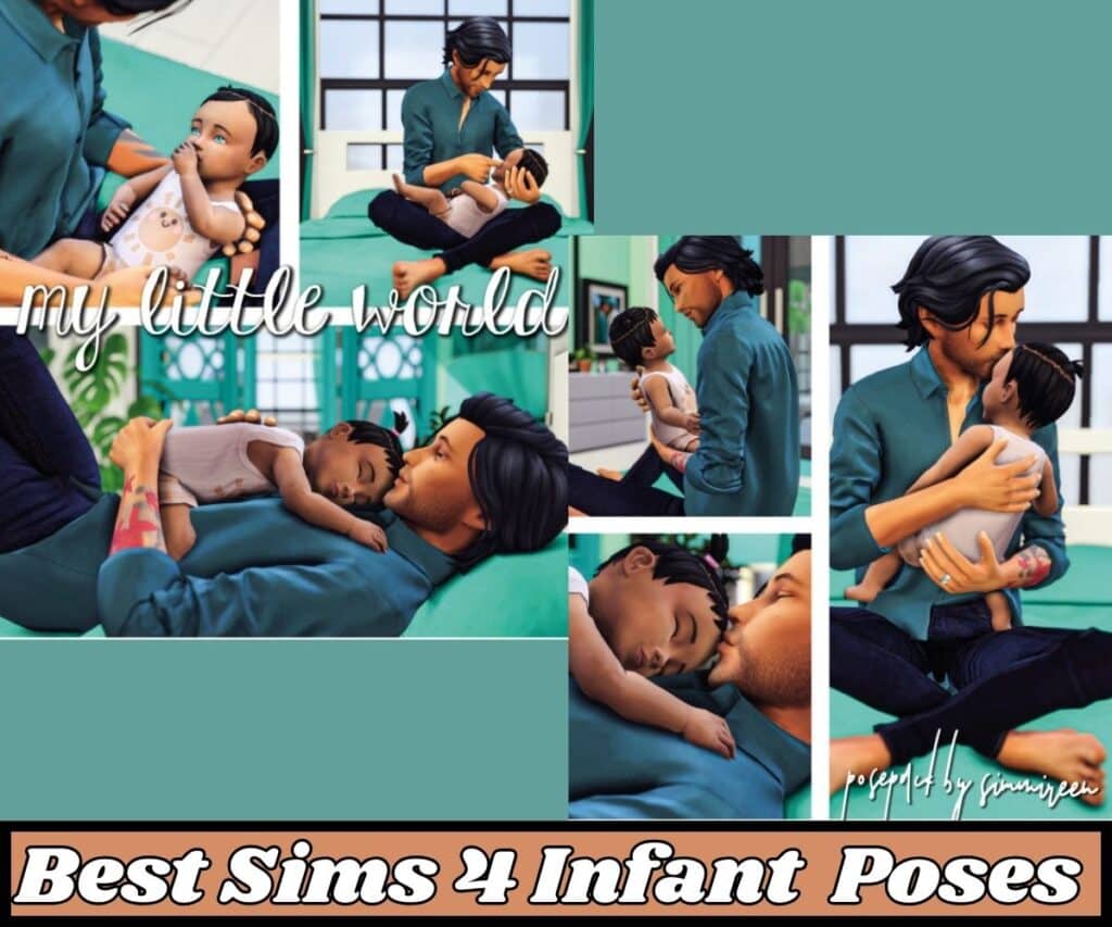 dad sim and his baby sim in various poses