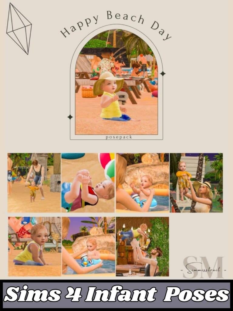 a infant sim at the beach and various poses
