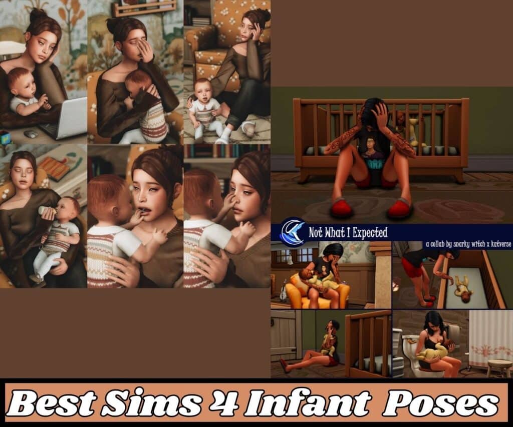 sims 4 infants and their overwhelmed parents in various poses